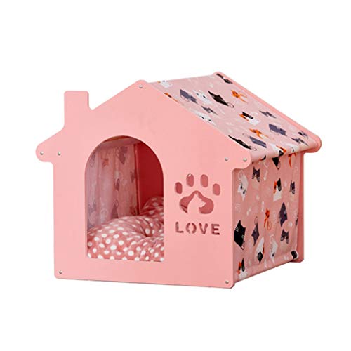 ZAW Hundebett, abnehmbares Haustierbett, für den Winter, für Hunde und Welpen, Sofakissen, Hundehütte, Nest für kleine und mittelgroße Hunde, Haustierbett (Farbe: Rosa, Größe: L) von ZAW