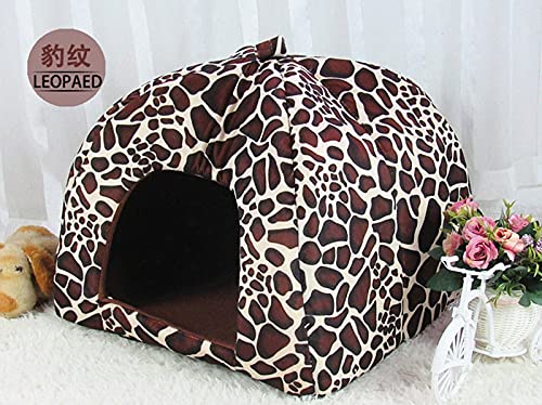 ZAW Hundebett Heißer Nette Haustierbedarf Hundehaus Weiche Rosa Katzen Kaninchen Bett Haus Kennel Doggy Warme Waschbare Kissenkörbe for Welpen Home Katzenbett (Color : Leopard, Größe : 31x31cm) von ZAW