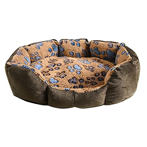 ZAW Hundebett Kleine Hundebett drucken achteckige Kennel super weiche Baumwolle samt Winter warme Katze Nest Winter Hund Bett bettwatte Katze Nest Katzenbett (Color : Brown, Größe : 37cmx32cm) von ZAW