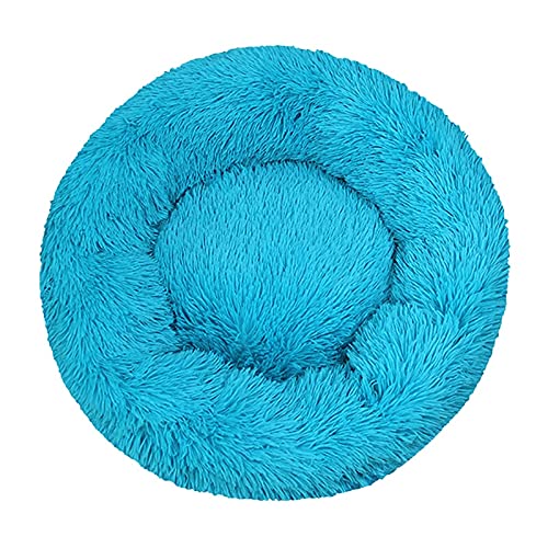 ZAW Hundebett Langer Plüsch Hund Bettkissen Große Hunde Bett Haus Haustier Rund Kissen Bett Tierkennel Super weiche Flauschige Bequeme for Katze Hundehaus Katzenbett (Color : Blue, Größe : L 70cm) von ZAW