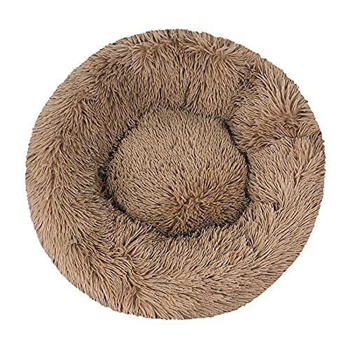 ZAW Hundebett Langer Plüsch Hund Bettkissen Große Hunde Bett Haus Haustier Rund Kissen Bett Tierkennel Super weiche Flauschige Bequeme for Katze Hundehaus Katzenbett (Color : Khaki, Größe : L 70cm) von ZAW