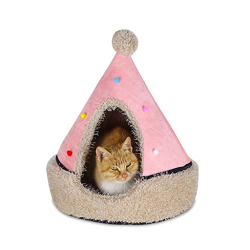 ZAW Hundebett Weihnachten Katzenbett Haus Weich Warm Nest Bett Hund Katze Weihnachtsbaum Form Haustier Katze Haus Neujahr Warm Schlafen Bett Haustierhaus Haustierbett (Farbe: Rosa, Größe: M) von ZAW