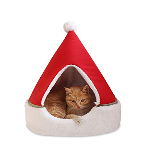 ZAW Hundebett Weihnachten Katzenbett Haus Weich Warm Nest Bett Hund Katze Weihnachtsbaum Form Haustier Katze Haus Neujahr Warm Schlafen Bett Haustierhaus Haustierbett (Farbe: Rot, Größe: L) von ZAW