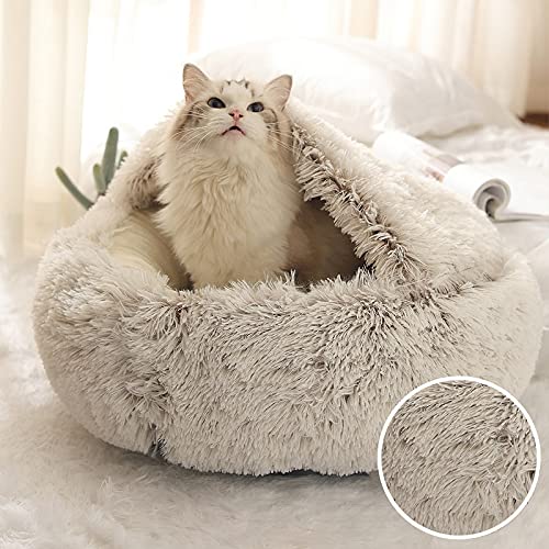 ZAW Hundebett Winter Lange Plüsch Haustier Katze Bett Runde Katze Kissen Katze Haus 2 in 1 Warme Katze Korb Katze Schlafsack Katze Nest Zwinger for kleine Hund Katze Katzenbett von ZAW