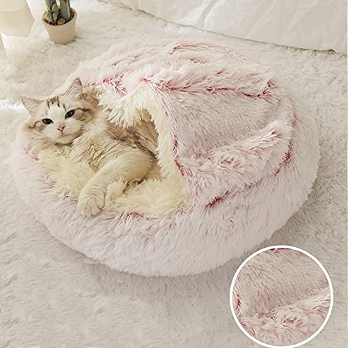 ZAW Hundebett Winter Lange Plüsch Haustier Katze Bett Runde Katze Kissen Katze Haus 2 in 1 Warme Katze Korb Katze Schlafsack Katze Nest Zwinger for kleine Hund Katze Katzenbett von ZAW