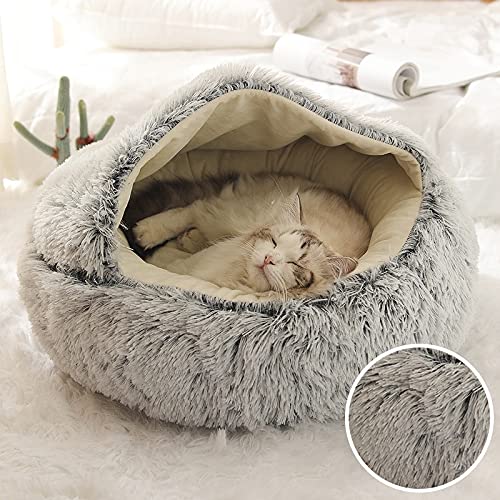 ZAW Hundebett Winter Lange Plüsch Haustier Katze Bett Runde Katze Kissen Katze Haus 2 in 1 Warme Katze Korb Katze Schlafsack Katze Nest Zwinger for kleine Hund Katze Katzenbett von ZAW