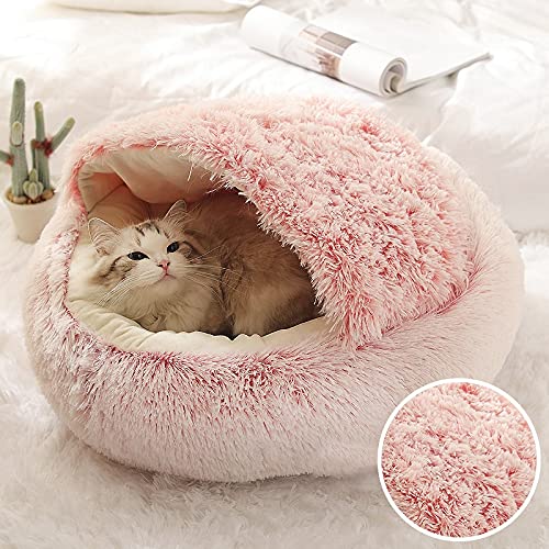 ZAW Hundebett Winter Lange Plüsch Haustier Katze Bett Runde Katze Kissen Katze Haus 2 in 1 Warme Katze Korb Katze Schlafsack Katze Nest Zwinger for kleine Hund Katze Katzenbett von ZAW