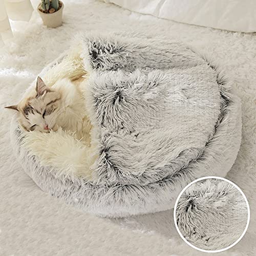 ZAW Hundebett Winter Lange Plüsch Haustier Katze Bett Runde Katze Kissen Katze Haus 2 in 1 Warme Katze Korb Katze Schlafsack Katze Nest Zwinger for kleine Hund Katze Katzenbett von ZAW