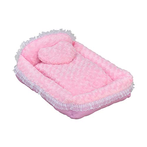 ZAW Hundebett mit niedlichem Spitzen-Prinzessinnen-Hundekörbchen, für Katzen und Hunde, luxuriöses Haustierbett, Farbe: Rosa, Größe: M von ZAW