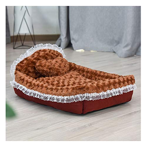 ZAW Hundebett mit niedlichem Spitzen-Prinzessinnen-Hundekörbchen, für Katzen und Hunde, luxuriöses Haustierbett, Kaffeebraun (Farbe: Kaffeefarben, Größe: L) von ZAW