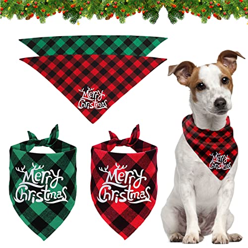 Weihnachten Hund Bandana, Haustier Halstuch Schal Dreieck Lätzchen Kariert Kopftücher für Weihnachts Haustier Kostüm Zubehör, Hundehalstuch Bandanas für Kleine Mittelgroße Große Hunde Katzen, 2 Stück von ZAWTR