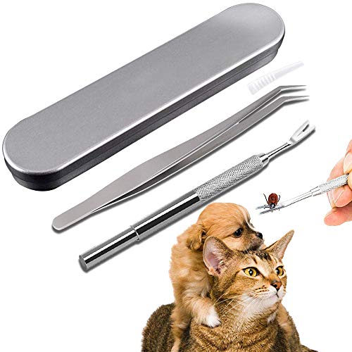 Zeckenzange Zeckenpinzette, Edelstahl Zeckenentferner für Hunde Katzen Pferde Haustiere Menschen, Zeckenzangen Zeckenhaken Premium Tickremover Set + Eisenkiste, Profi-Tool Gegen Zecken Entfernen von ZAWTR