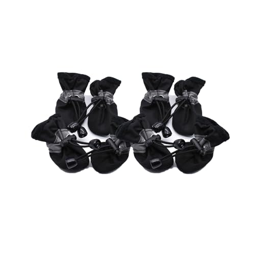 Reflektierende Regenschuhe, 4er-Pack für kleine und mittelgroße Hunde, Hundeschuhe für heiße Straßen, wasserdichte Hunderegenstiefel mit reflektierenden Riemen (Black,L) von ZAWUDVC