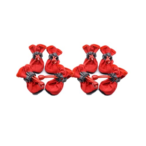 Reflektierende Regenschuhe, 4er-Pack für kleine und mittelgroße Hunde, Hundeschuhe für heiße Straßen, wasserdichte Hunderegenstiefel mit reflektierenden Riemen (Red,L) von ZAWUDVC