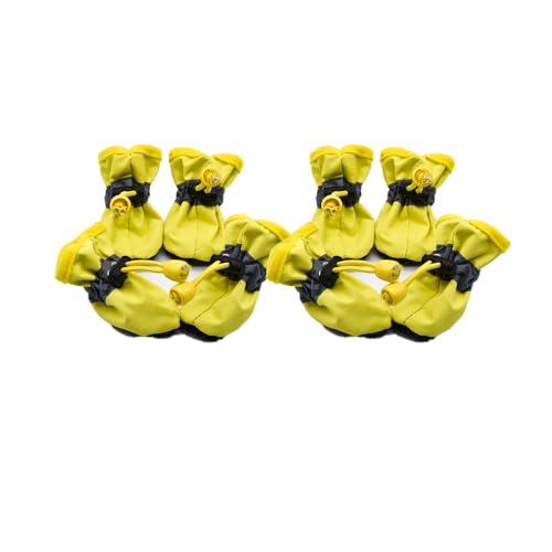 Reflektierende Regenschuhe, 4er-Pack für kleine und mittelgroße Hunde, Hundeschuhe für heiße Straßen, wasserdichte Hunderegenstiefel mit reflektierenden Riemen (Yellow,L) von ZAWUDVC