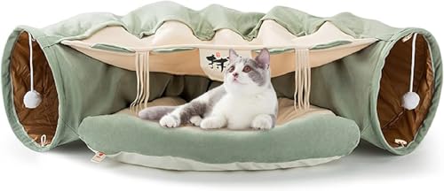 Faltbarer Katzenspielplatz mit Tunnel und Liege – Robustes Versteck und Spielzeug für Katzen jeden Alters – Ideal für drinnen und draußen, platzsparend und leicht zu reinigen! von ZAXER