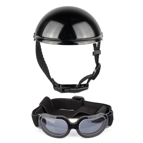 ZAYIUKI Hundehelm mit Ohrloch, Haustierhelm und Schutzbrille, Set mit verstellbarem Riemen, Hundesonnenbrille, Welpen-Kopfbedeckung für Fahrrad von ZAYIUKI