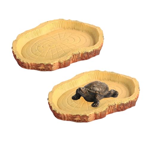 2 Schildkröten-Futterschalen, 1 Schildkröten-Ornament, Schildkröten-Trinkbecken, Reptilien-Futternapf, Futtertisch Aus Rindenimitat, Schildkröten-Fütterungszubehör von ZBHDEYG