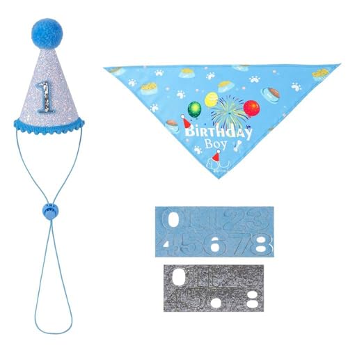 Hunde-Geburtstagshut, Geburtstagsparty-Zubehör, Halsband, glitzernder Hut, Schal, Halstuch, glitzerndes Hut-Set, Hundegeburtstags-Party-Zubehör für Kinder von ZBIianxer