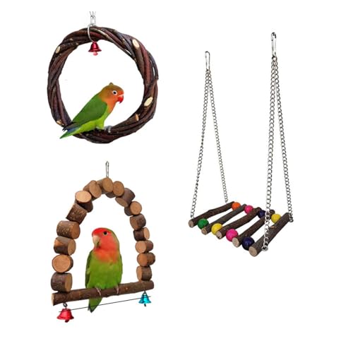 Vogelschaukel Papageien Käfig Spielzeug Schaukel Set Holzleiter Training für kleine Größe Vögel Papageien Spielständer Set Vogelschaukeln für Nymphensittiche von ZBIianxer
