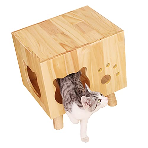 ZCLNYVGJ Katzenhausbox Aus Holz/Ausgehöhltes Haustierbetthaus, Zimmer Für Kätzchen, Kleine Hunde Und Kaninchen, Natürlicher Katzenhocker, Schneller Aufbau von ZCLNYVGJ