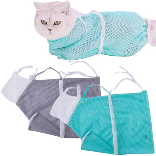 ZDL Katzennagelpflege, Katzenkrallenpflege, Katzenbadetasche,Katze Baden Tasche,2pcs Katze Dusche Netz Tasche,Katze Pflege Tasche,Anti-Beißen Anti-Kratzen Rückhaltetasche von ZDL