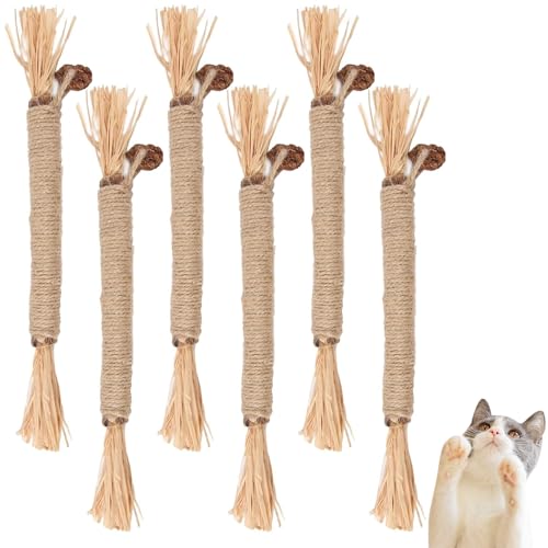 ZDQC 6 Stück Knabberstangen Katze,Matatabi Kaustangen,Katzen Sticks Zur Zahnreinigung,Katzenminze Sticks Für Katzen,Katzen Zahnpflege Spielzeug,Katzenminze Spielzeug Mit Glocke von ZDQC