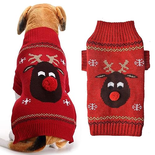 Hundepullover Weihnachten Hund Rollkragenpullover Weihnachten Muster Strickwaren warme Haustier Pullover, Winter Hund Mantel, Pullover Pet-Kostüm (Rotnasenkitz, M) von ZEACCT