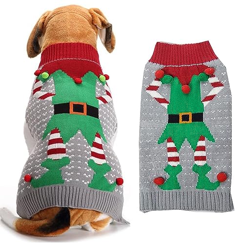 Hundepullover Weihnachten Hund Rollkragenpullover Weihnachten Muster Strickwaren warme Haustier Pullover, Winter Hund Mantel, Pullover Pet-Kostüm für Hundewelpen Party Puppy Geschenk(Elfenclown, M) von ZEACCT