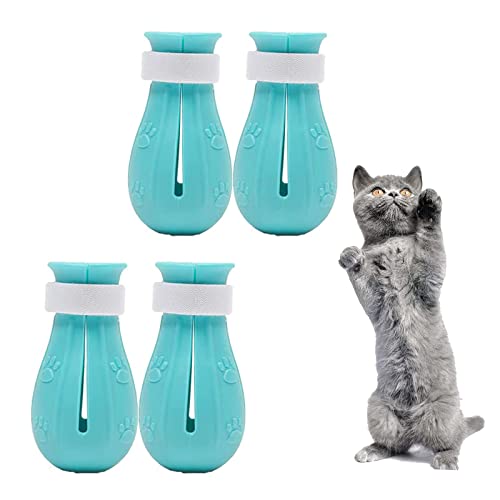 Silikon Katzenschuhe,4 Stücke Kratzfeste Katzenschuhe, Katze Anti-Scratch Stiefel Silikon Einstellbare Katze Pfotenschutz Fuß kratzfeste Katzenfußabdeckungen Silikon Anti-Kratzer Katzenschuhe（Blau） von ZEACCT