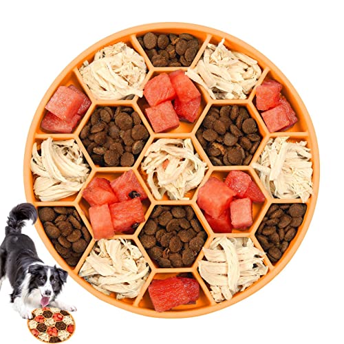 Silikon-Langzeit-Feeder Hundeschalen | Rutschfeste Puzzle Hundeschale mit Silikon - Anti-sechseckige Waben Vergilben rutschfeste Haustiere langsamer Essschalen für mittelgroße Hunde Katzen und von ZEKKLE