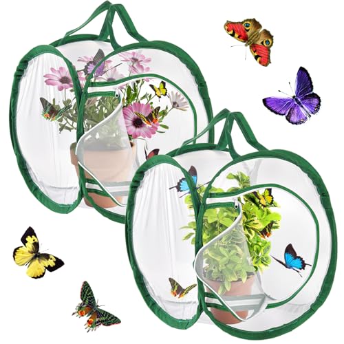 ZENFUN 2 Packungen Insekten und Schmetterlings Lebensraumkäfige, Monarch Insekten Netzkäfig, Raupengehege, Schmetterlings Lebensraum, Terrarium Pop-up (30 x 30 x 30CM) von ZENFUN