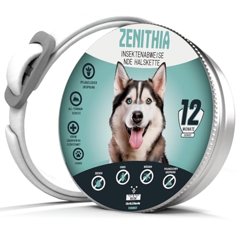 ZENITHIA Zeckenhalsband für Hunde - Flohhalsband hundeFlohschutz Halsband für Hunde – Zeckenhalsband - 100% Natürlich - Schutzhalsband gegen Flöhe - 12 Monate Schutz – 65 cm verstellbar (1 Einheit) von ZENITHIA