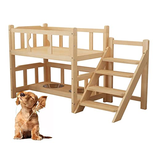 ZEONIK dog bed 2-layer Pet Bed Wooden Dog Bed Elevated Pet Bed with guardrail with stairs and guardrail Dog Bowl Pet Wood Frame Beds for Dogs Cat pet bed von ZEONIK