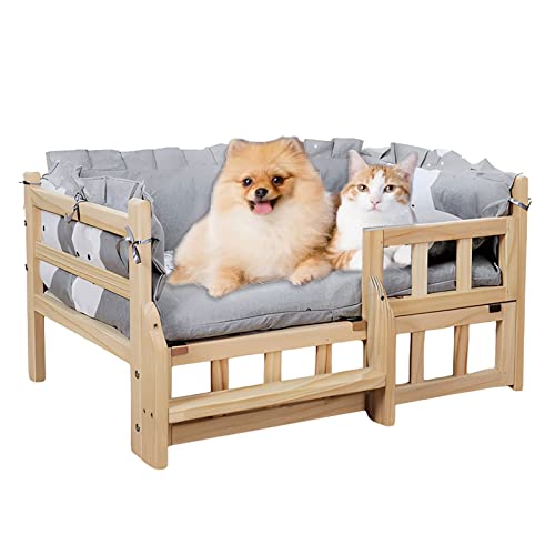 ZEONIK dog bed Wooden Dog Bed Grey Elevated Pet Bed Raised Pet Couch Cot Kennel with Washable Bedding Stable & Durable Cats Recreational area pet bed von ZEONIK