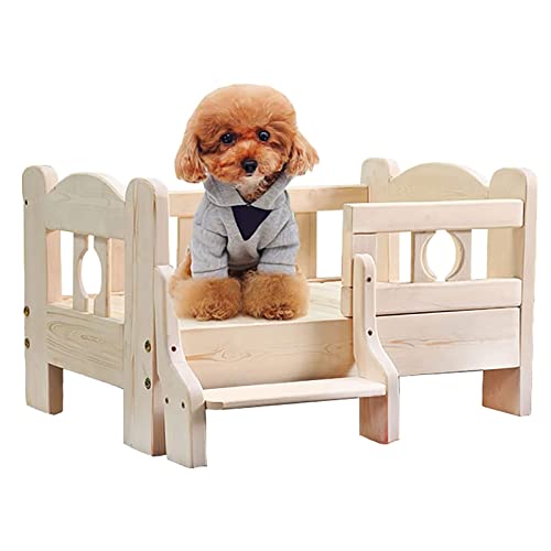 hundebett 68/80/100 cm Hundebett aus Holz, Haustierbett, Haustierbettrahmen, Zwinger-Hundebett aus massivem Holz mit Geländer und Treppe für kleine, mittelgroße und große Hunde und Katzen hundebetten von ZEONIK