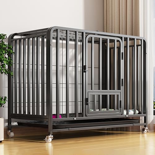 ZEOPLE Hundekäfig, Dog Crate Furniture mit herausnehmbarer Bodenschale, Doppeltüren, leicht zu reinigen, transportabler Haustierkäfig für mittelgroße/große Hunde(Schwarz,105x80x95cm) von ZEOPLE