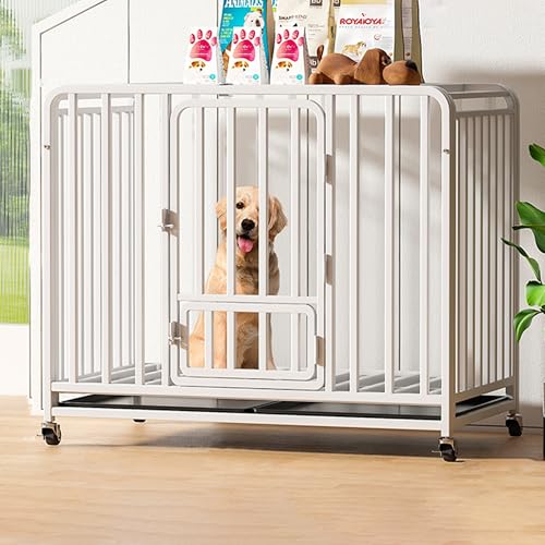 ZEOPLE Hundekäfig, Dog Crate Furniture mit herausnehmbarer Bodenschale, Doppeltüren, leicht zu reinigen, transportabler Haustierkäfig für mittelgroße/große Hunde(Weiß,105x80x95cm) von ZEOPLE