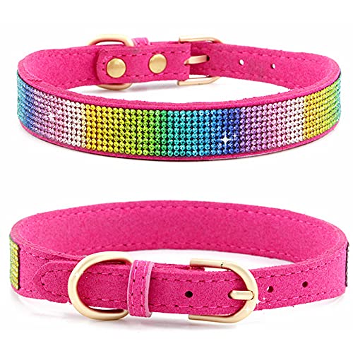 ZESLIV Bunt Hundehalsband mit Strasssteinen weiches Wildlederhalsband für mittelgroße Hunde, glitzernde Diamanten für Hunde und Katzen von ZESLIV