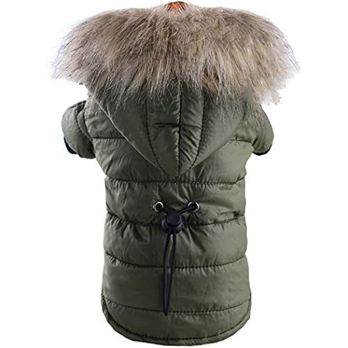 ZESLIV Hunde Daunenjacke Hundemantel Kapuzenjacke mit Großer Fellkragen Haustier Hundejacke Hunde Thermo Jacke Winterweste Dunkelgrün von ZESLIV