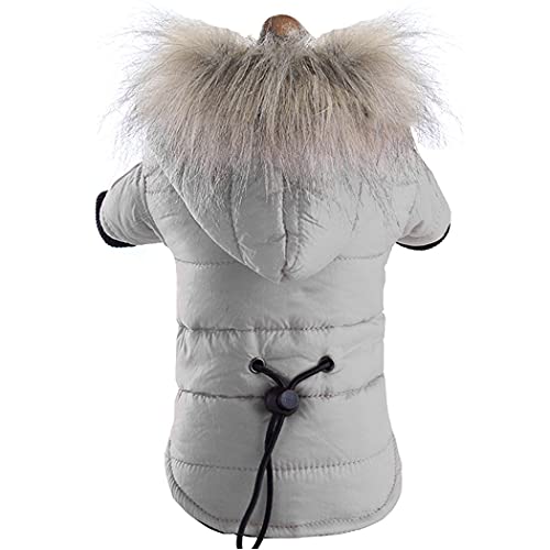 ZESLIV Hunde Daunenjacke Hundemantel Kapuzenjacke mit Großer Fellkragen Haustier Hundejacke Hunde Thermo Jacke Winterweste Grau von ZESLIV