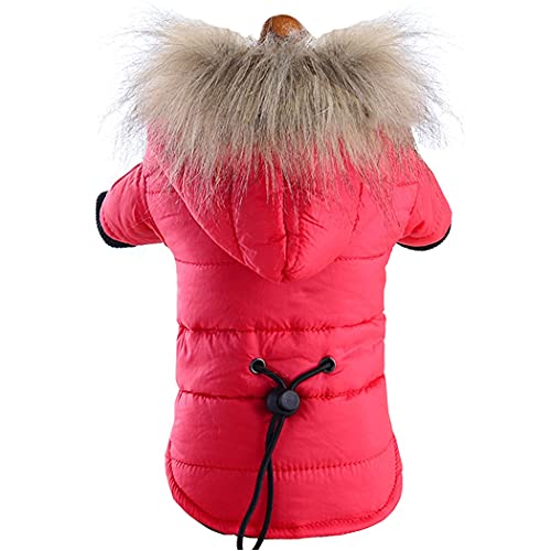 ZESLIV Hunde Daunenjacke Hundemantel Kapuzenjacke mit Großer Fellkragen Haustier Hundejacke Hunde Thermo Jacke Winterweste Rot von ZESLIV