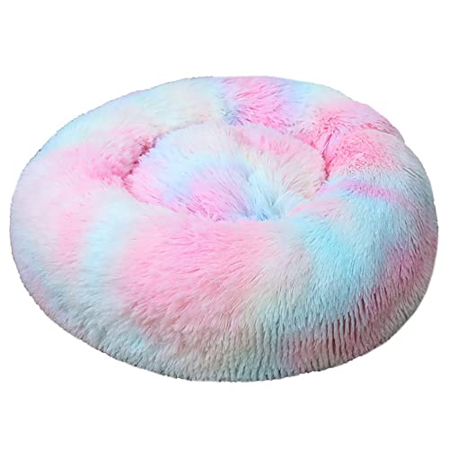 ZESLIV Hundebett rund Hundekissen Hundesofa Katzenbett Donut Hundebett Kleine Hunde Bett waschbares Flauschiges Haustierbett Batik bunt von ZESLIV