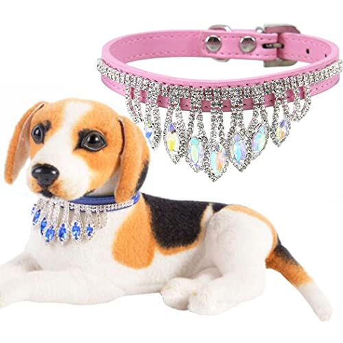 ZESLIV Hundehalsband Katzen Halsband aus PU Leder Halsband mit Strass Kristall Anhänger für Haustier kleine mittelgroße große Hunde, Verstellbares Halsband von ZESLIV