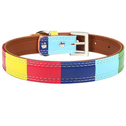 ZESLIV Hundehalsband Katzen Halsband aus PU Leder Regenbogen Halsband für Haustier kleine mittelgroße große Hunde, Verstellbares Halsband von ZESLIV