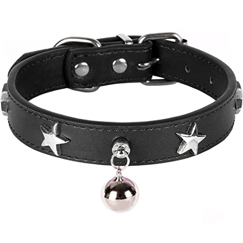 ZESLIV Hundehalsband Katzen Halsband aus PU Leder mit Glocke Halsband für Haustier kleine mittelgroße große Hunde, Verstellbares Halsband von ZESLIV