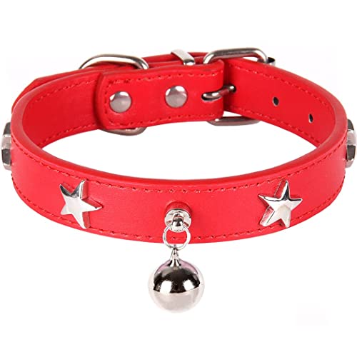 ZESLIV Hundehalsband Katzen Halsband aus PU Leder mit Glocke Halsband für Haustier kleine mittelgroße große Hunde, Verstellbares Halsband von ZESLIV