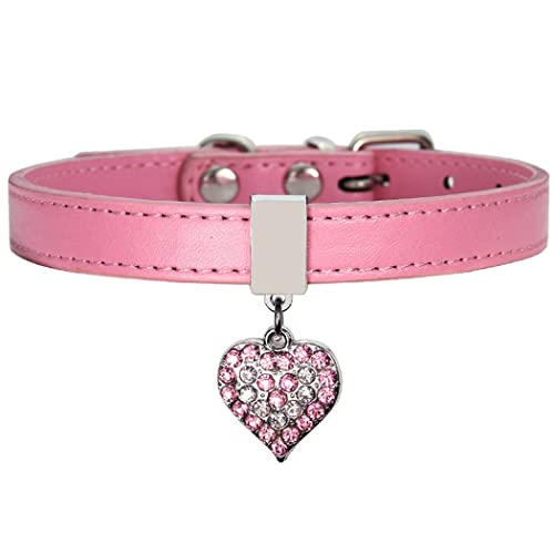 ZESLIV Hundehalsband Katzen Halsband aus PU Leder mit Strass-Anhänger Rosa Halsband für Haustier kleine mittelgroße große Hunde, Verstellbares Halsband von ZESLIV