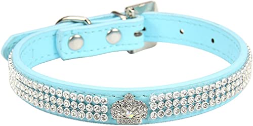 ZESLIV Hundehalsband Katzen Halsband aus PU Leder mit Strass- und Kronenverzierung Halsband für Haustier kleine mittelgroße große Hunde, Verstellbares Halsband von ZESLIV