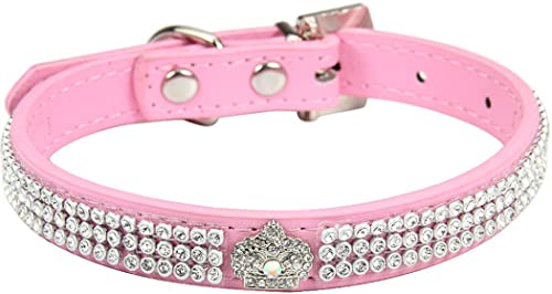 ZESLIV Hundehalsband Katzen Halsband aus PU Leder mit Strass- und Kronenverzierung Halsband für Haustier kleine mittelgroße große Hunde, Verstellbares Halsband von ZESLIV